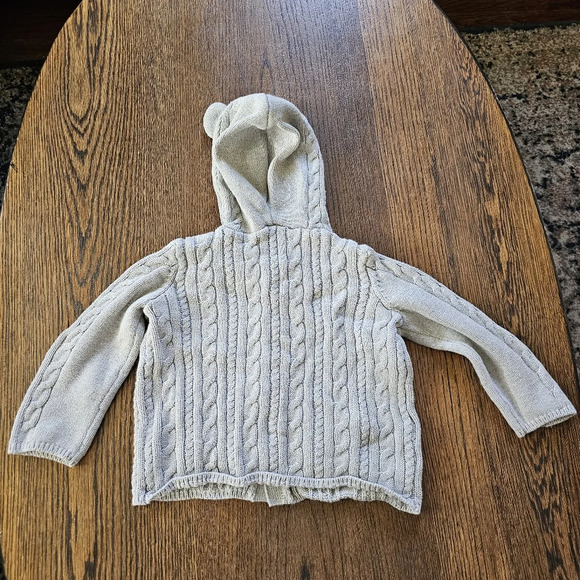 Baby B'Gosh Gray Bear Hooded Knit Cotton Button Up Sweater Size Boy's 24 Months - Picture 2 of 8